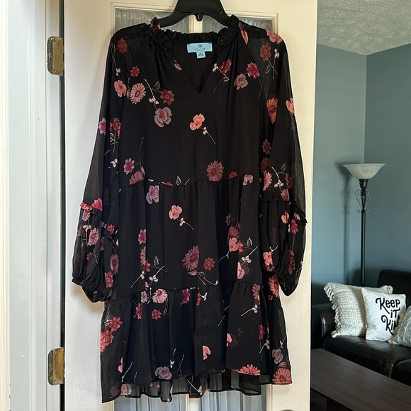 CeCe dress Small flowered IPANEMA STROLL tiered skirt lined NWT sheer sleeve - Picture 3 of 12